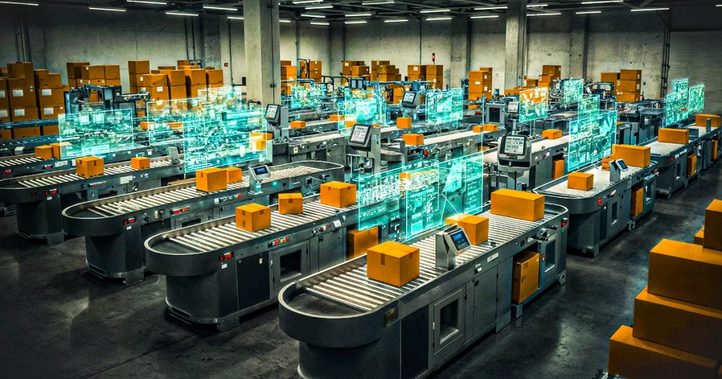 Uma linha de produção logística que aplica logística inteligente