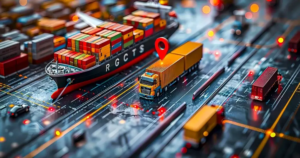 Imagem de veículos de transporte representando a ideia de uma Logística Inteligente